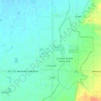 Mapa topográfico Corvallis, altitude, relevo