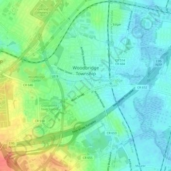 Mapa topográfico Woodbridge, altitude, relevo