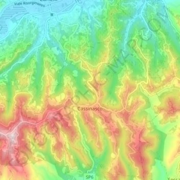 Mapa topográfico Cassinasco, altitude, relevo