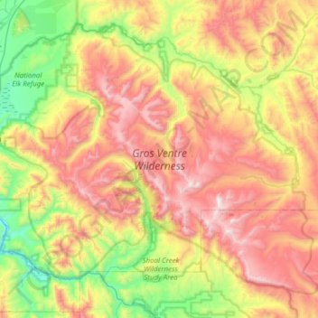 Mapa topográfico Gros Ventre Wilderness Area, altitude, relevo