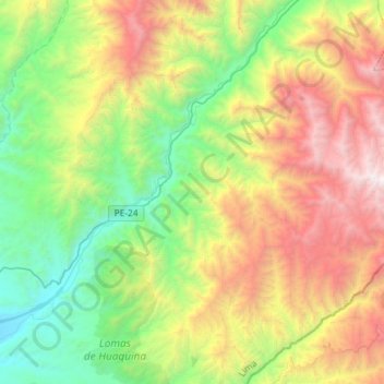 Mapa topográfico Lunahuaná, altitude, relevo