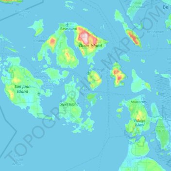 Mapa topográfico Padilla Bay National Estuarine Research Reserve, altitude, relevo