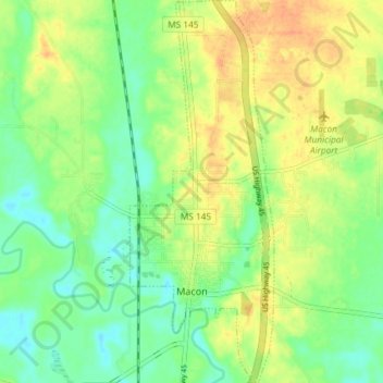 Mapa topográfico Macon, altitude, relevo
