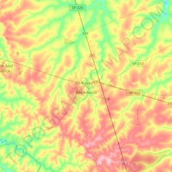 Mapa topográfico Bebedouro, altitude, relevo