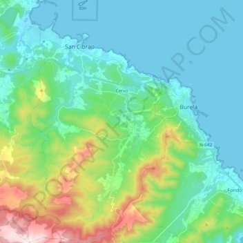 Mapa topográfico Cervo, altitude, relevo