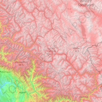 Mapa topográfico Lahaul and Spiti District, altitude, relevo
