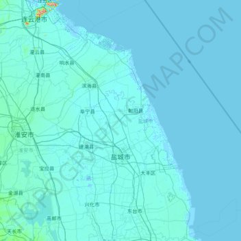 Mapa topográfico Yancheng City, altitude, relevo