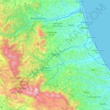 Mapa topográfico Teramo, altitude, relevo