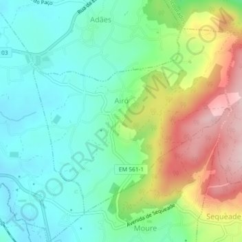 Mapa topográfico Airó, altitude, relevo