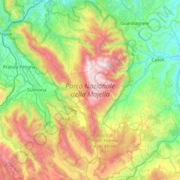 Mapa topográfico Parco Nazionale della Majella, altitude, relevo
