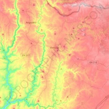 Mapa topográfico Vimioso, altitude, relevo