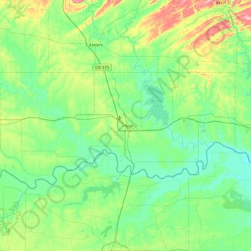 Mapa topográfico Choctaw County, altitude, relevo