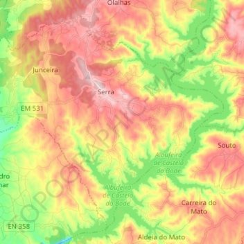 Mapa topográfico Serra e Junceira, altitude, relevo