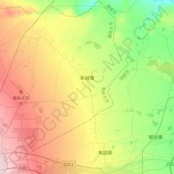 Mapa topográfico Xincheng, altitude, relevo