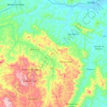Mapa topográfico Tocos do Moji, altitude, relevo