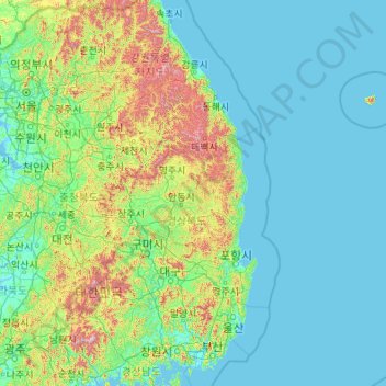 Mapa topográfico Gyeongsang do Norte, altitude, relevo
