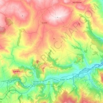 Mapa topográfico Calitri, altitude, relevo