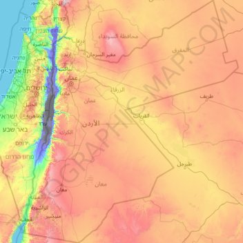 Mapa topográfico Jordanie, altitude, relevo
