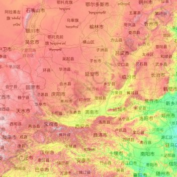 Mapa topográfico Shaanxi, altitude, relevo