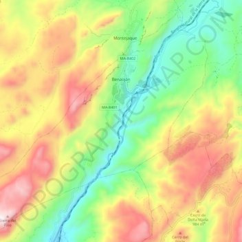 Mapa topográfico Benaoján, altitude, relevo