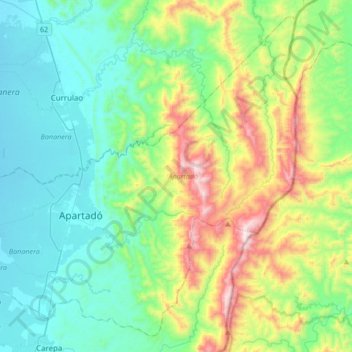 Mapa topográfico Apartadó, altitude, relevo