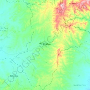 Mapa topográfico Villanueva, altitude, relevo