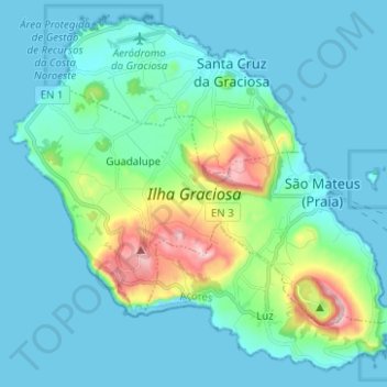Mapa topográfico Ilha Graciosa, altitude, relevo