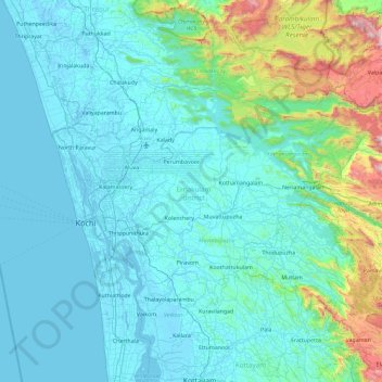 Mapa topográfico Ernakulam, altitude, relevo