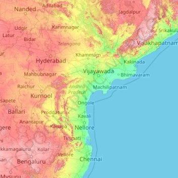 Mapa topográfico Andhra Pradesh, altitude, relevo
