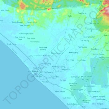 Mapa topográfico Teunom, altitude, relevo