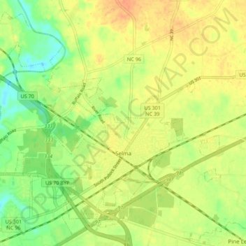 Mapa topográfico Selma, altitude, relevo