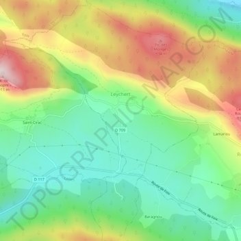 Mapa topográfico Leychert, altitude, relevo