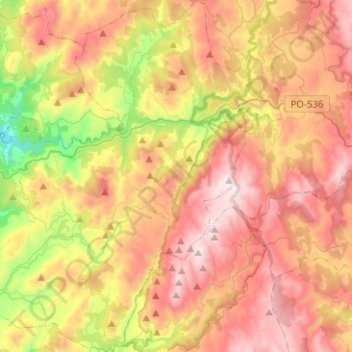 Mapa topográfico Cerdedo-Cotobade, altitude, relevo