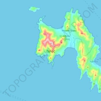 Mapa topográfico Τήλος, altitude, relevo