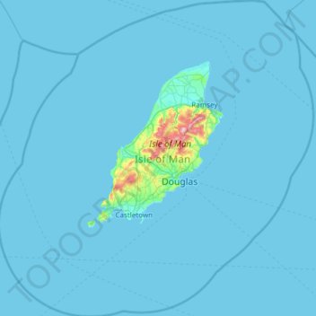 Mapa topográfico Ilha de Man, altitude, relevo