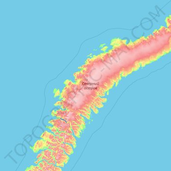 Mapa topográfico Severny-eiland, altitude, relevo