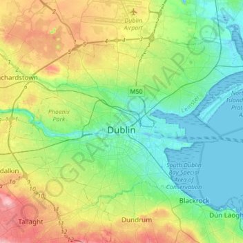 Mapa topográfico Dublin, altitude, relevo