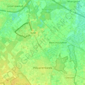 Mapa topográfico Hilvarenbeek, altitude, relevo