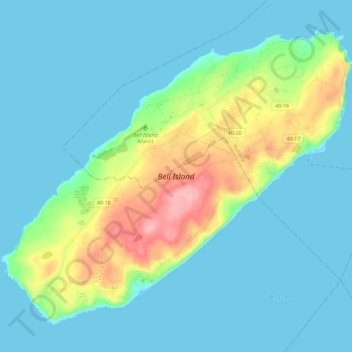 Mapa topográfico Bell Island, altitude, relevo