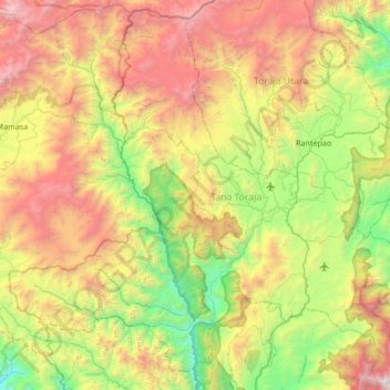 Mapa topográfico Tana Toraja Regency, altitude, relevo