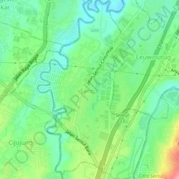 Mapa topográfico Sentul, altitude, relevo