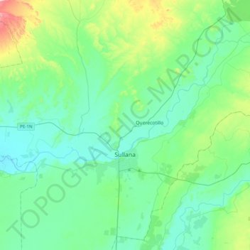 Mapa topográfico Sullana, altitude, relevo