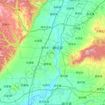 Mapa topográfico Xiangfen County, altitude, relevo