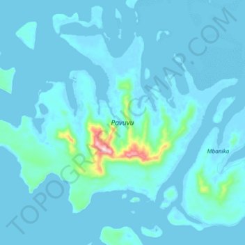 Mapa topográfico Pavuvu, altitude, relevo