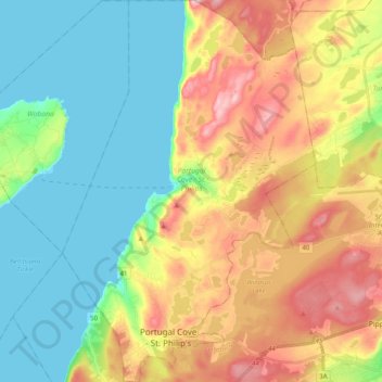 Mapa topográfico Portugal Cove - St. Philips, altitude, relevo