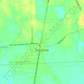Mapa topográfico Slaughter, altitude, relevo
