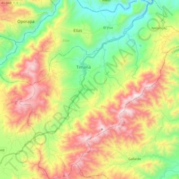 Mapa topográfico Timaná, altitude, relevo