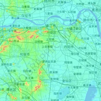Mapa topográfico Zhenjiang, altitude, relevo