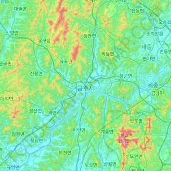 Mapa topográfico Gongju-si, altitude, relevo