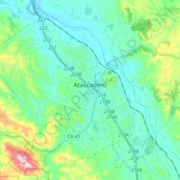 Mapa topográfico Atascadero, altitude, relevo